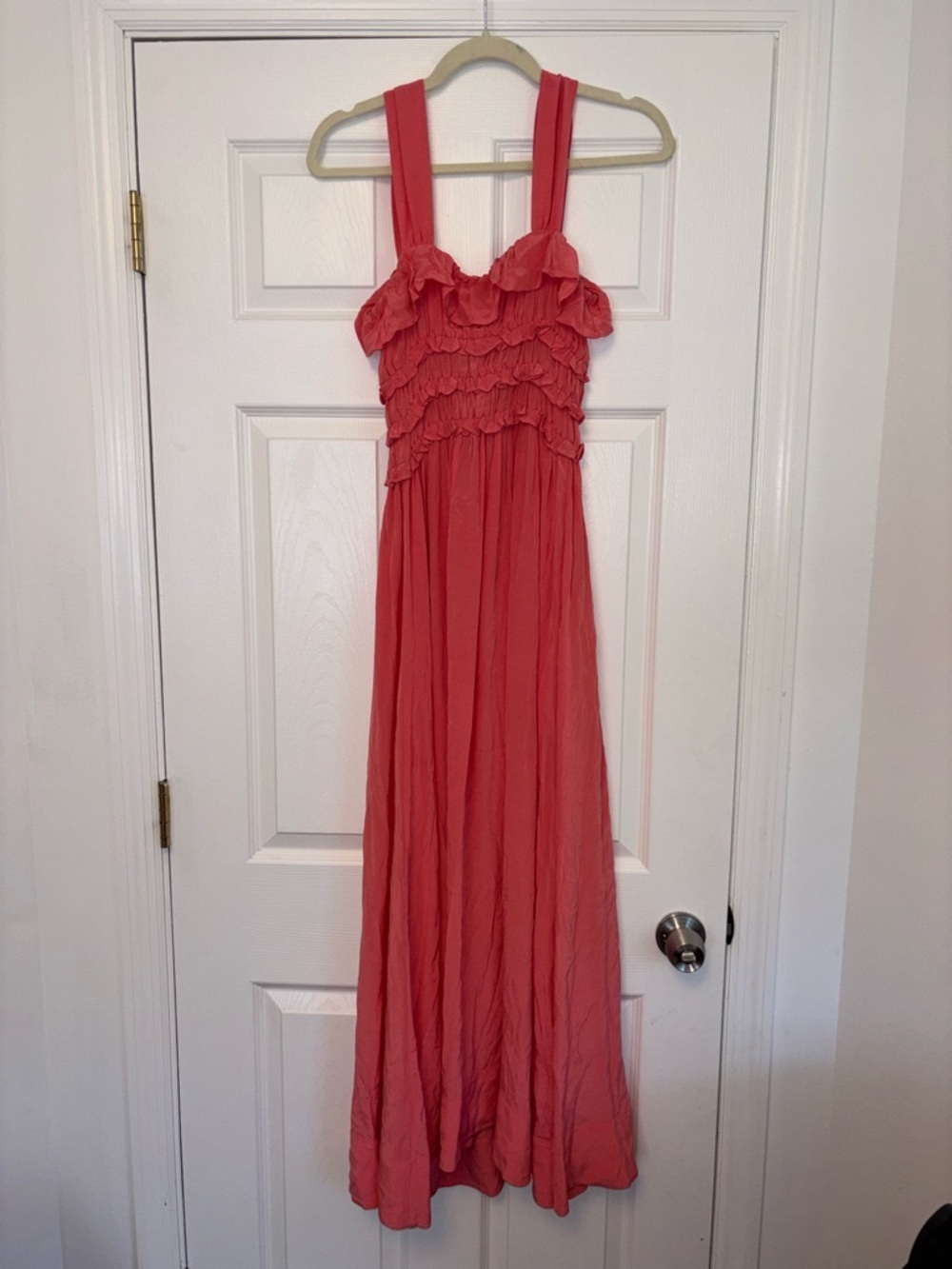 DÔEN Carolynn Dress Coral Rose NWT Medium Romantic Ruffle Midi Dress - Picture 15 of 16